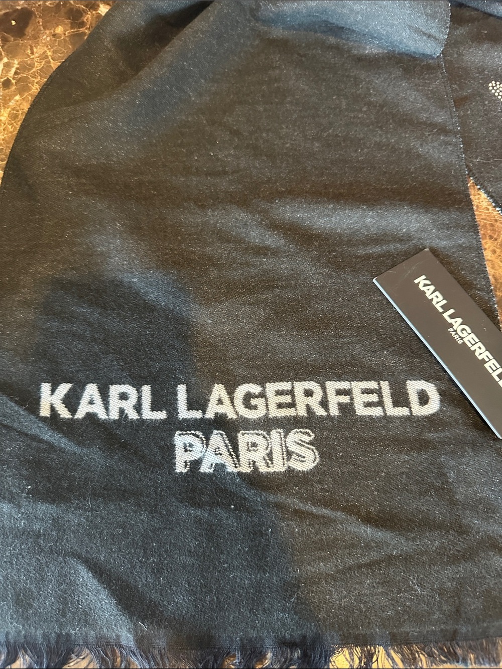 Karl Lagerfeld Black & Silver Logo Paris Scarf - Picture 3 of 6